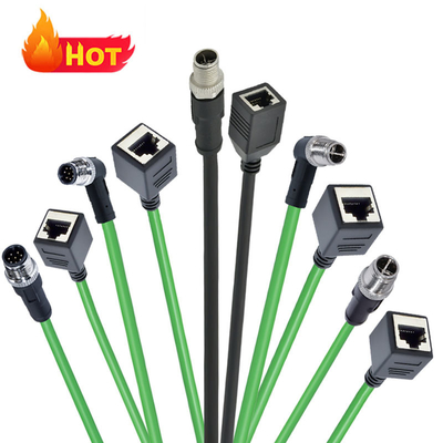 4A bewerteter M12-auf-RJ45-Steckverbinder, IP67 wasserdicht, Stecker/Buchse