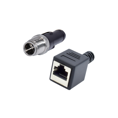 4A bewerteter M12-auf-RJ45-Steckverbinder, IP67 wasserdicht, Stecker/Buchse
