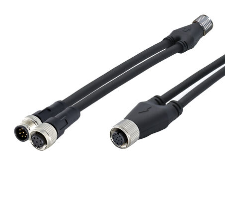 M8 4-Pin Rundsteckverbinder für Sensoren, vergossen, Y-Typ-Splitter, 26AWG x 4C PUR-Kabel, IP67 für Fahrzeugsignale