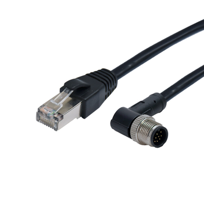 Cat5e industrielles Kabel des Ethernet-Verbindungsstück-RJ45 zu M12 90 Grad-Formteil-Buchse