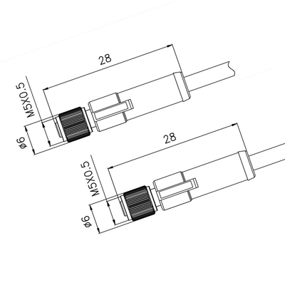 TPU GF IP67 M5 3 Pin Connector Straight To Female formte 0.5m PVC