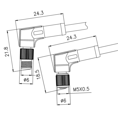 M5 imprägniern 3 Pin Male Female Connector Left/rechtwinkliges Gestaltungskabel