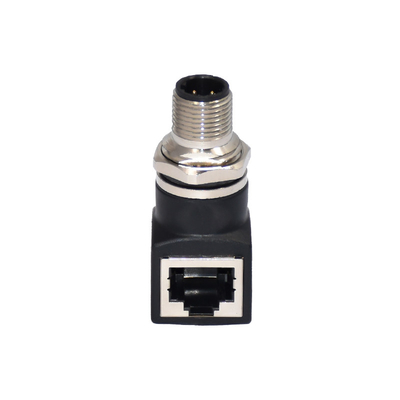 Ip67 wasserdichte industrielle Kodierung des Ethernet-M12 D Ellbogen-männlichen dem Verbindungsstück zu des Adapter-RJ45