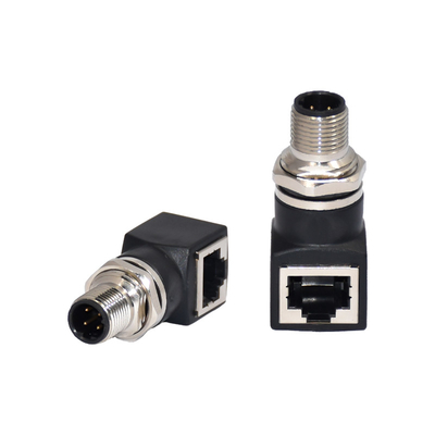 Ip67 wasserdichte industrielle Kodierung des Ethernet-M12 D Ellbogen-männlichen dem Verbindungsstück zu des Adapter-RJ45