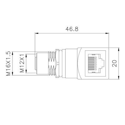 Ip67 wasserdichte industrielle Kodierung des Ethernet-M12 D Ellbogen-männlichen dem Verbindungsstück zu des Adapter-RJ45